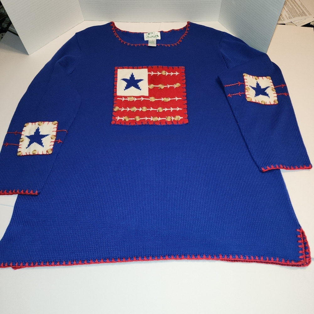 The QUACKER FACTORY PULLOVER VINTAGE SWEATER ROYAL BLUE,RED,WHITE